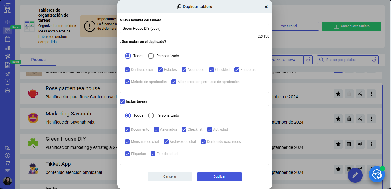 Tableros de tareas de SocialGest