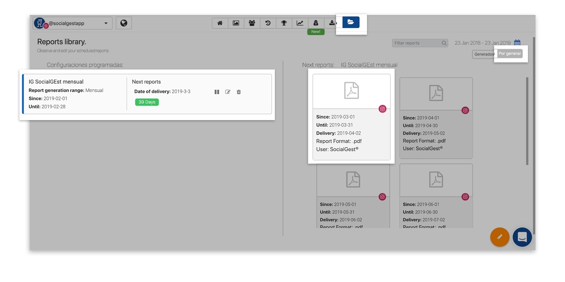 SocialGest reportes programados