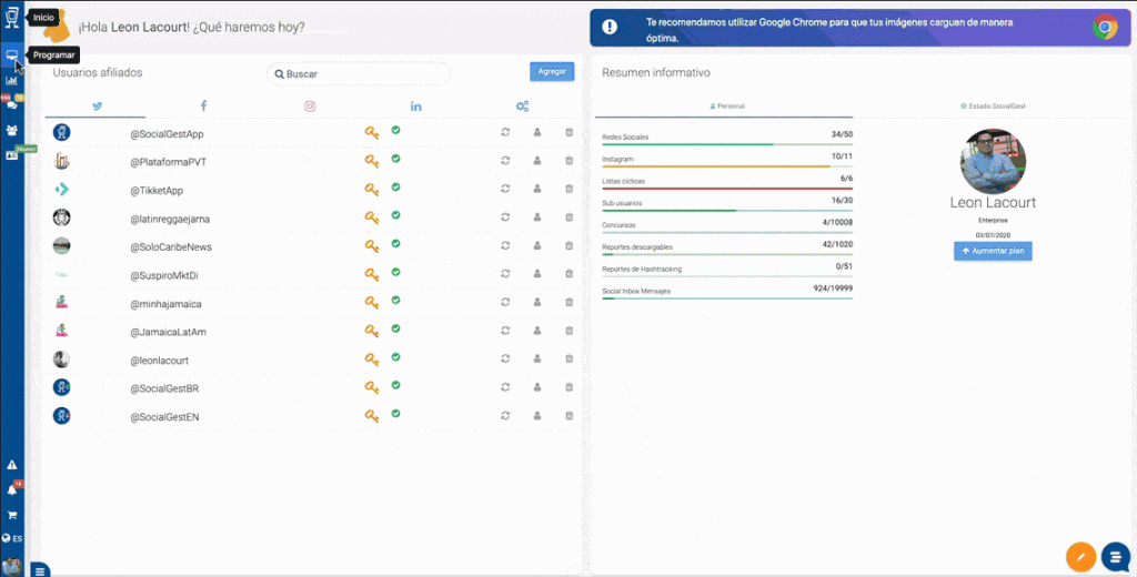 planificador de contenido para clientes de SocialGest