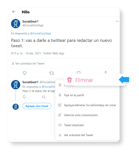 cómo eliminar un tweet de un hilo