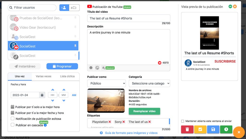 Programar youtube con SocialGest